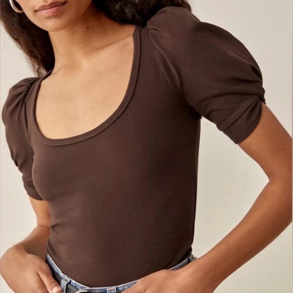 Reformation Brown Puff Sleeve Top